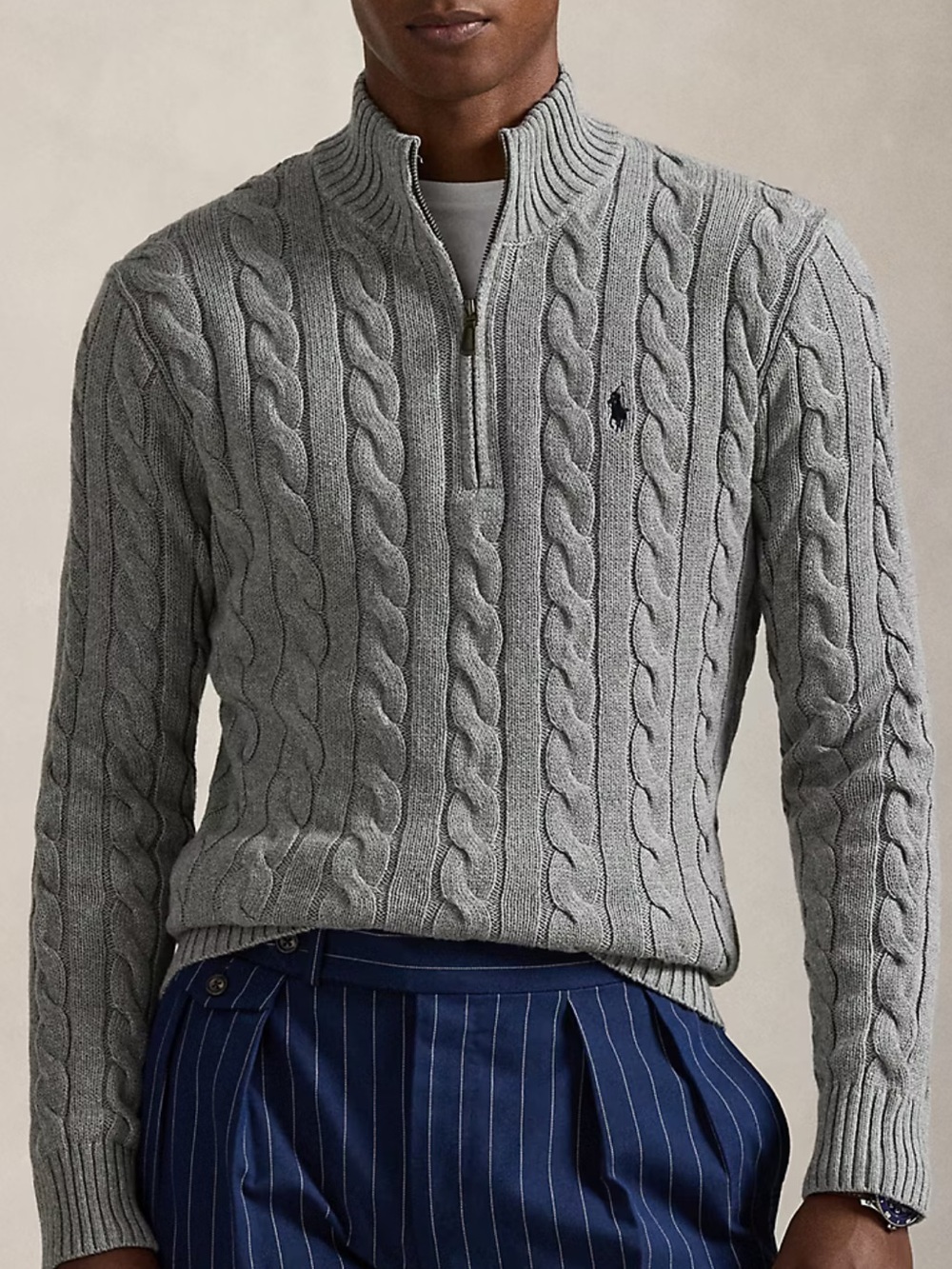 Polo Ralph Lauren Mens Cable Knit Cotton Quarter Zip Sweater